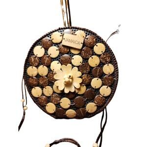 Island‎ Style Brown Handmade Purse Round Wooden Embellishments Jamaica